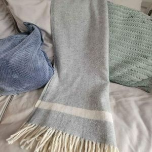 Limited edition-Faribault Woolen Mill co striped Throw Blanket 50x72 grey cream